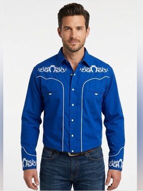 El General Men’s embroidered shirt Blue